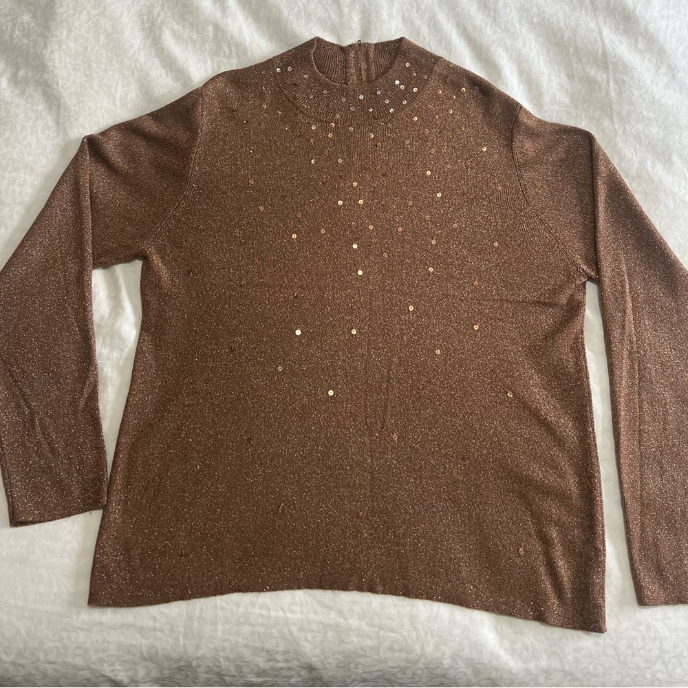 Elegant Brown Sequin Turtleneck Sweater